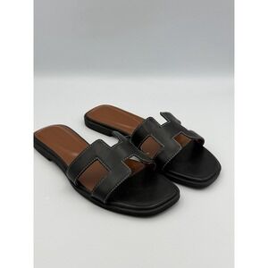 Stratuxx Kaze Slide Sandals Womens 7 Black Brown Footbed H Cut Minimal Luxe